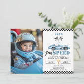 Need Four Speed Blueレースカー写真4th Birthday 招待状 (スタンド正面)