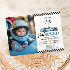Need Four Speed Blueレースカー写真4th Birthday 招待状