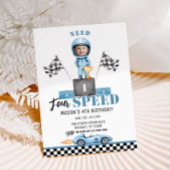 Need Four Speed Blue Race car 4th Birthday photo 招待状