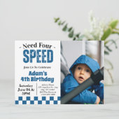 Need Four Speed Boy 4歳の誕生日パーティーの写真 招待状 (スタンド正面)