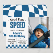 Need Four Speed Boy 4歳の誕生日パーティーの写真 招待状 (正面/裏面)