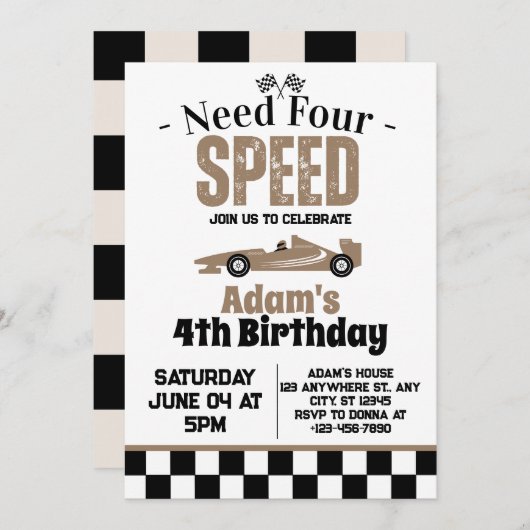 Need Four Speed Boy 4th誕生日パーティー 招待状 (正面/裏面)