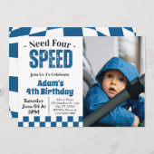 Need Four Speed Boy 4th Birthdayパーティー写真 招待状 (正面/裏面)