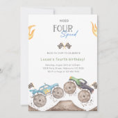 Need Four Speed Boys Monster Truck 4th Birthday 招待状 (正面)