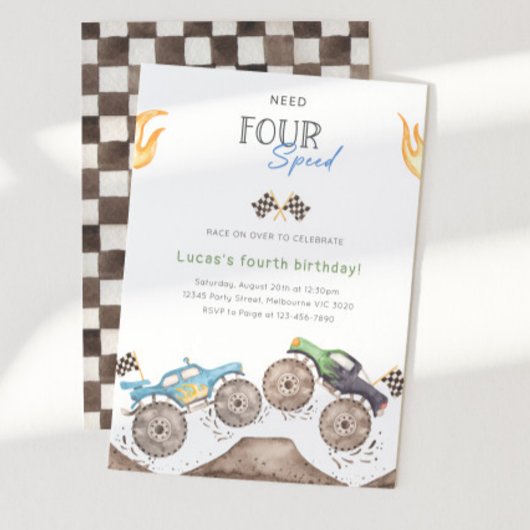 Need Four Speed Boys Monster Truck 4th Birthday 招待状