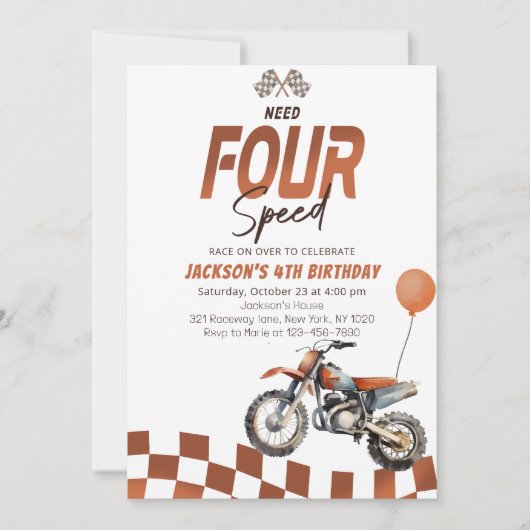 Need Four Speed Dirt Bike Boy 4th誕生日 招待状 (正面)