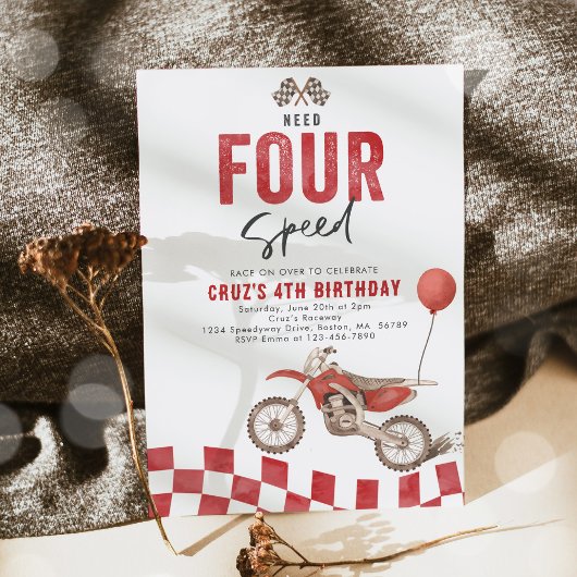 Need Four Speed Dirt Bike Boy 4th Birthdayパーティー 招待状