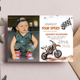 Need Four Speed Dirt Bike Boy 4th Birthday Photo 招待状