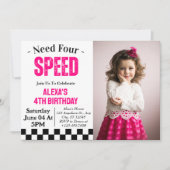 Need Four Speed Girl 4歳の誕生日パーティーの写真 招待状 (正面)