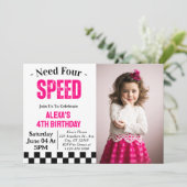 Need Four Speed Girl 4歳の誕生日パーティーの写真 招待状 (スタンド正面)