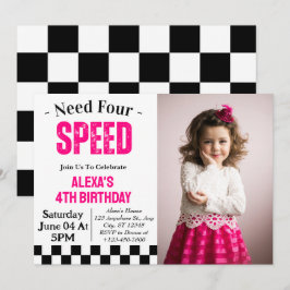 Need Four Speed Girl 4歳の誕生日パーティーの写真 招待状