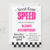 Need Four Speed Girl 4歳の誕生日パーティー 招待状 (正面)