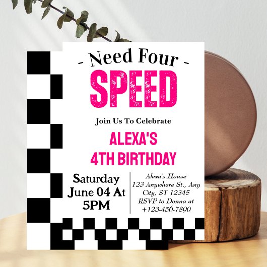 Need Four Speed Girl 4歳の誕生日パーティー 招待状