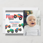 Need Four Speed Monster Truck 4th Birthday Photo 招待状 (正面)