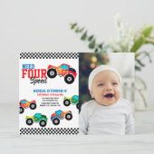 Need Four Speed Monster Truck 4th Birthday Photo 招待状 (スタンド正面)