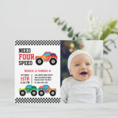 Need Four Speed Monster Truck 4th Birthday Photo 招待状 (スタンド正面)