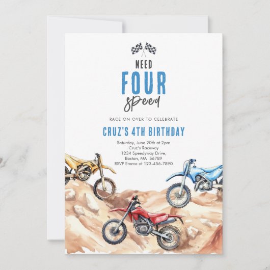 Need Four Speed Monster Truck Boy 4th Birthday 招待状 (正面)