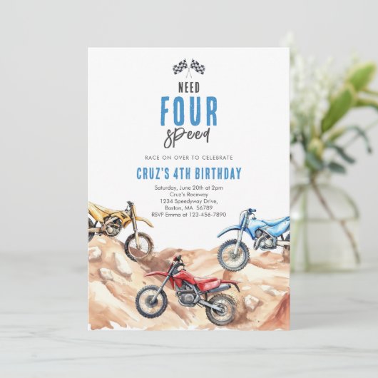 Need Four Speed Monster Truck Boy 4th Birthday 招待状 (スタンド正面)