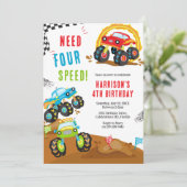 Need Four Speed Monster Truck Boy 4th Birthday 招待状 (スタンド正面)