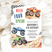 Need Four Speed Monster Truck Boy 4th Birthday 招待状