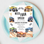 Need Four Speed Monster Truck Boy 4th Birthday  招待状