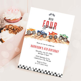 Need Four Speed Monster Truck Boy 4th Birthday 招待状