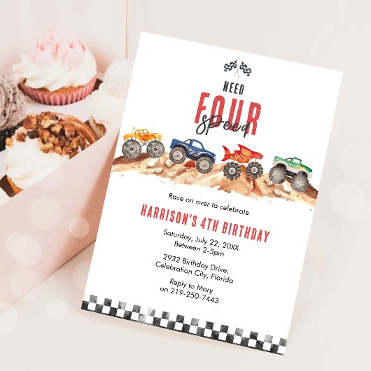 Need Four Speed Monster Truck Boy 4th Birthday 招待状