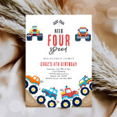 Need Four Speed Monster Truck Boy 4th Birthday Inv 招待状