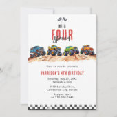 Need Four Speed Monster Truck Boy 4th Birthday Inv 招待状 (正面)