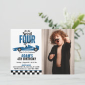 Need Four Speed Race Car Boy 4th Birthday Photo 招待状 (スタンド正面)