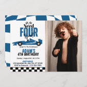 Need Four Speed Race Car Boy 4th Birthday Photo 招待状 (正面/裏面)