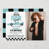 Need Four Speed Race Car Boy 4th Birthday Photo 招待状 (正面/裏面)