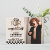 Need Four Speed Race Car Boy 4th Birthday Photo 招待状 (スタンド正面)