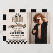 Need Four Speed Race Car Boy 4th Birthday Photo 招待状 (正面/裏面)