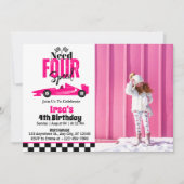 Need Four Speed Race Car Girl 4th Birthday Photo 招待状 (正面)