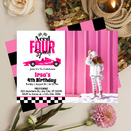 Need Four Speed Race Car Girl 4th Birthday Photo 招待状