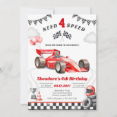 Need Four Speed Racing Car Boy 4th Birthday 招待状 (正面)