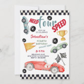 Need four speed racing car fourth kids birthday 招待状 (正面)