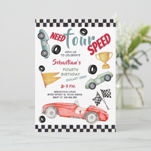 Need four speed racing car fourth kids birthday 招待状 (スタンド正面)