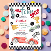 Need four speed racing car fourth kids birthday 招待状