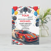 Need Four Speed Red Race Car 4th Birthday Party 招待状 (スタンド正面)