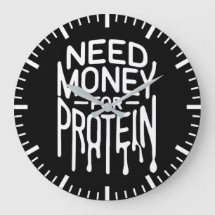 Need Money for Protein - おもしろい Gym Broトレーニング ラージ壁時計