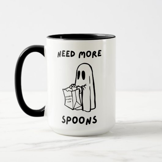 'Need More Spoons' Chronic Illness Humor Mug マグカップ (左)