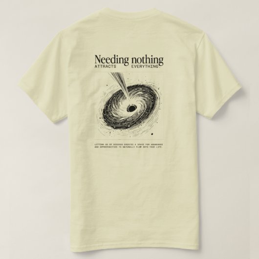 "Needing Nothing" – ミニマリスト渦巻きTシャツ Tシャツ (デザイン裏面)