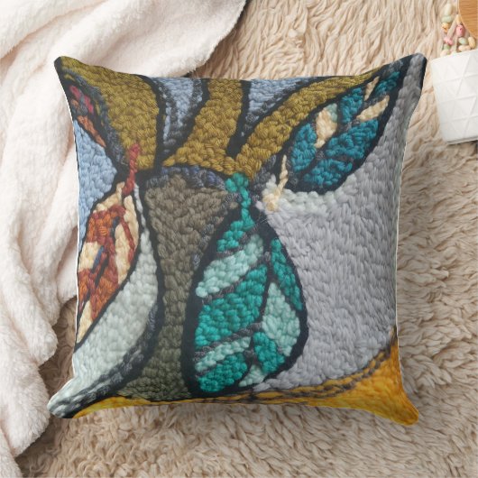 Needle Punch abstract fall design pillow クッション (ブランケット)