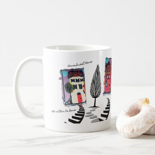 Needle punch design abstract houses mug/home sweet コーヒーマグカップ (ドーナツ)