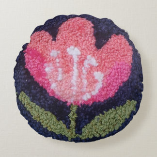 needle punch pink flower design pillow ラウンドクッション