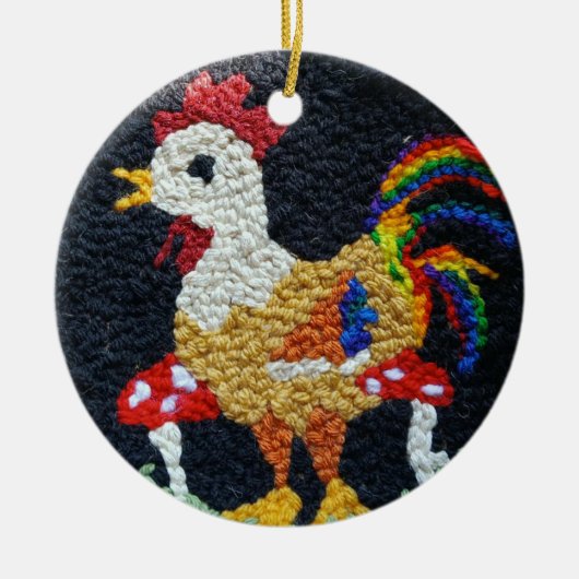 Needle Punch Rooster design ornament セラミックオーナメント (正面)
