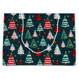 Needlework Christmas Trees Festive Holiday ラージペーパーバッグ