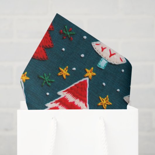 Needlework Christmas Trees Festive Holiday 薄葉紙 (ギフトバッグ)